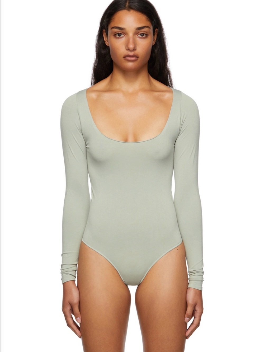 SKIMS Sage Green Essential Long Sleeve Scoop Neck Bodysuit – L/XL